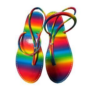 Vibrant rainbow sandals, size 8